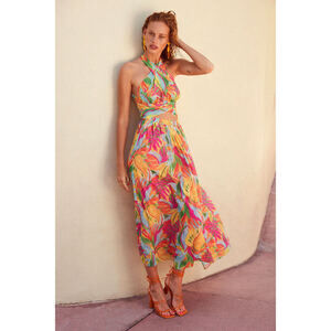 Lulus Tropical Breezes Multi Tropical Backless Halter Maxi Dress Other - Size XL